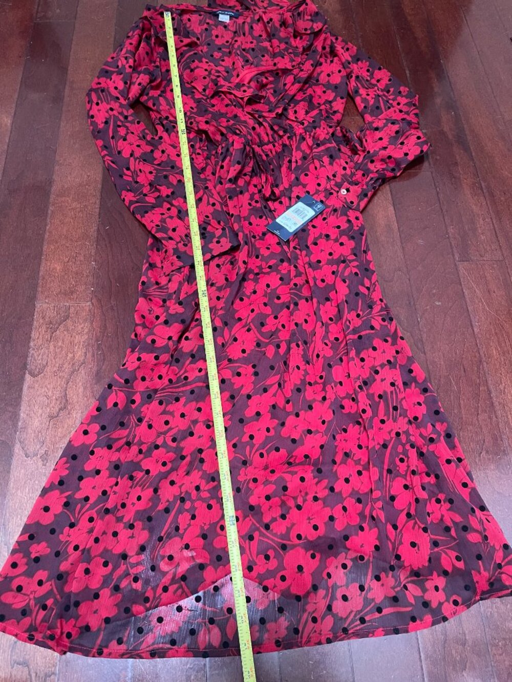 Tommy Hilfiger Red Floral Flocked Dot Wrap Midi Dress NWT Size 2 - Picture 7 of 10